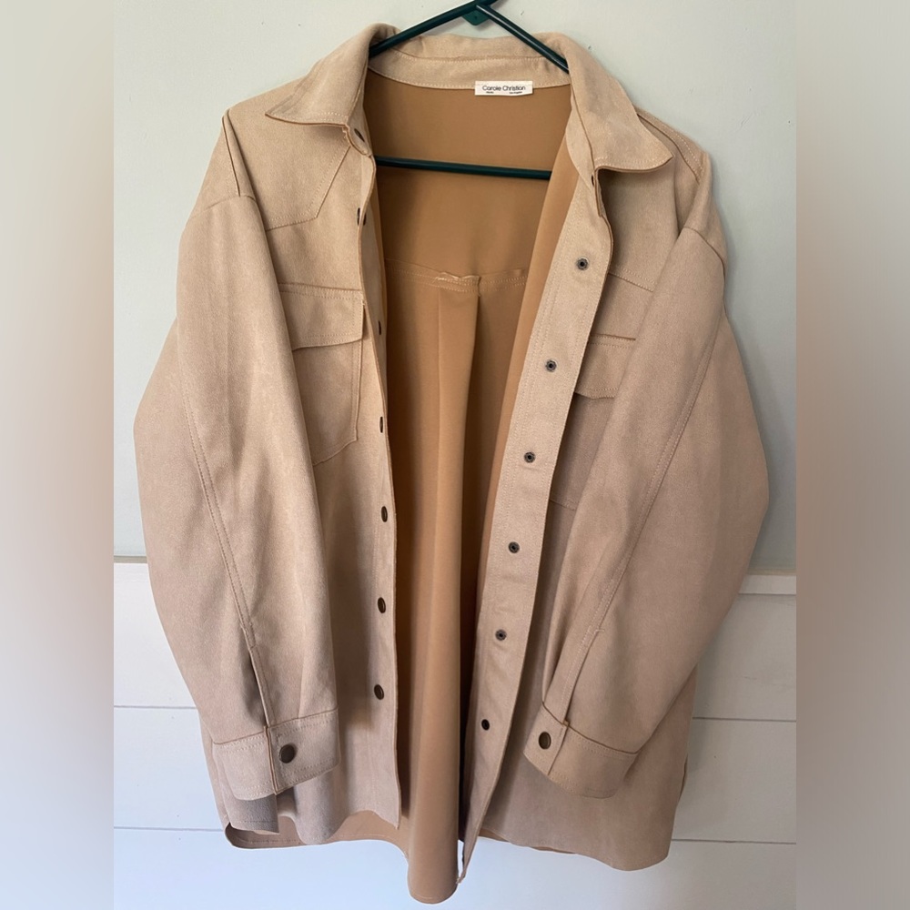 Carole Christian Suede Beige Snap Shacket Top Size XL